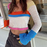 Contrasting Color Square Neck Long Sleeve Sweater