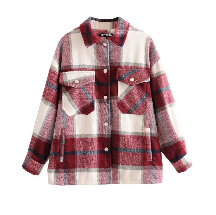 Veste surdimensionnée à carreaux avec poches élégantes