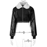 Veste en cuir à manches longues et fermeture éclair