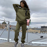Two Piece Fall Winter Hooded And Fleece Sweater Pants