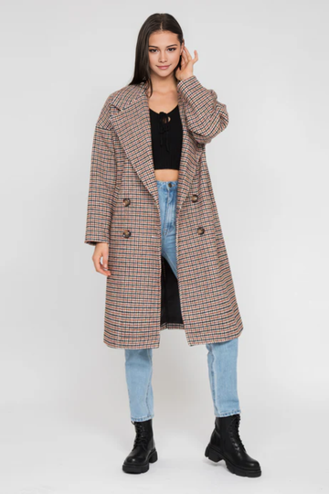 Manteau long oversize à carreaux