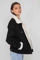 Veste en jean noir doublé avec sherpa