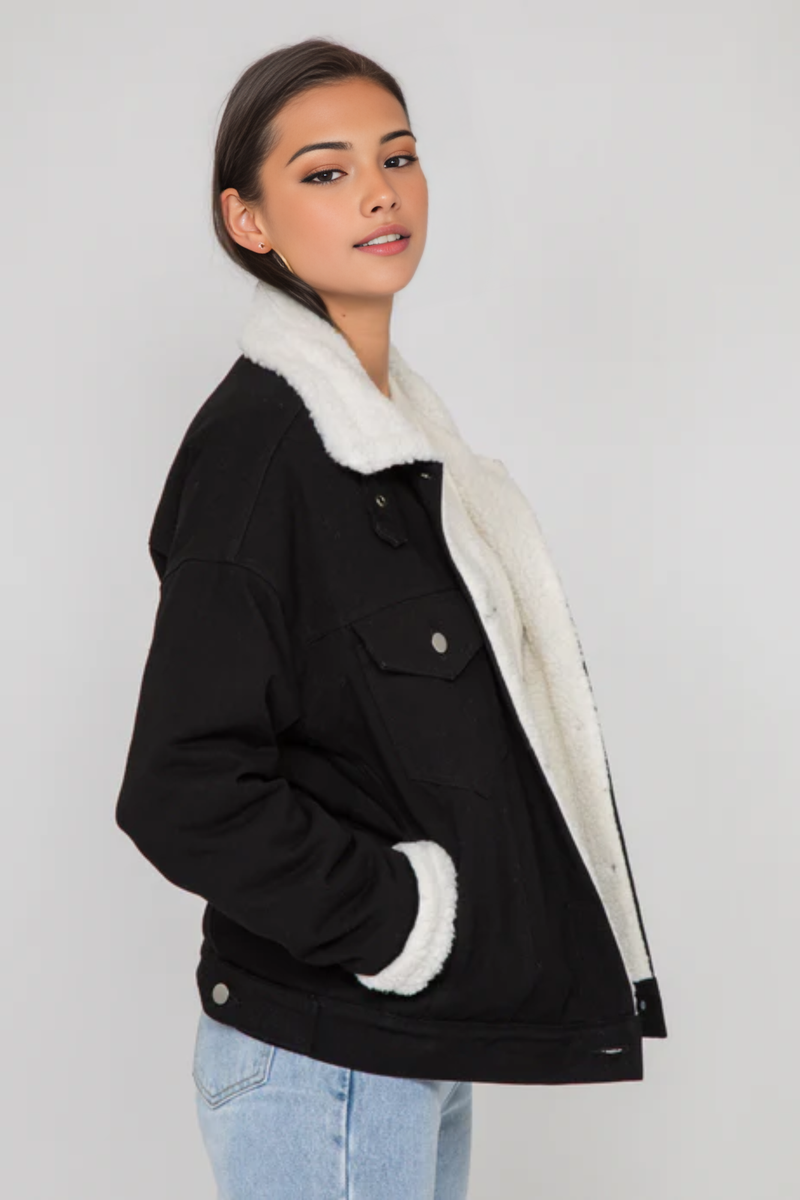 Veste en jean noir doublé avec sherpa