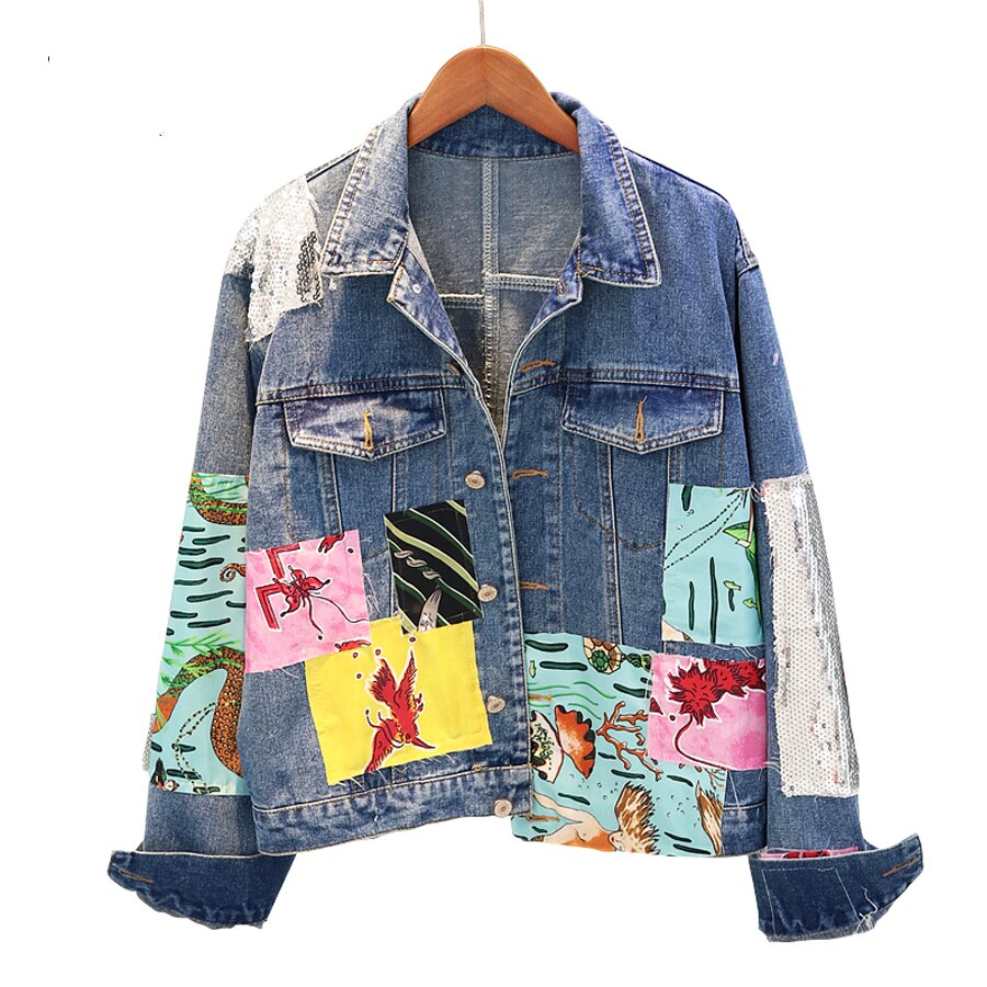 veste en jean veste à imprimé de dessin animé