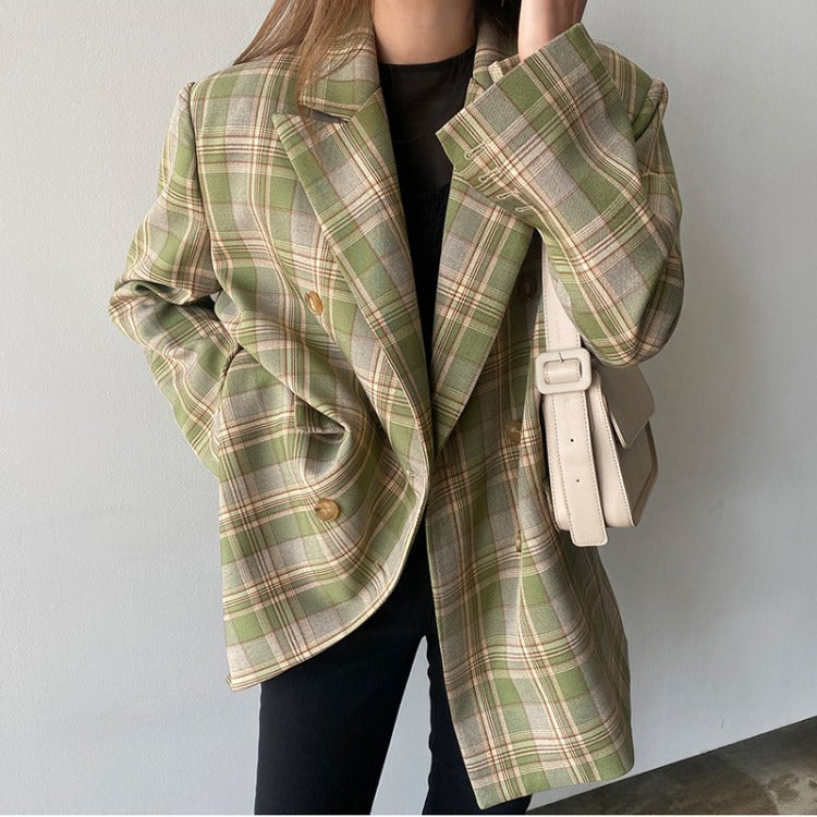 Veste de costume à carreaux de tempérament ample