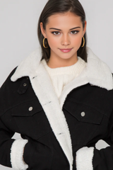 Veste en jean noir doublé avec sherpa