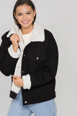 Veste en jean noir doublé avec sherpa