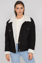 Veste en jean noir doublé avec sherpa