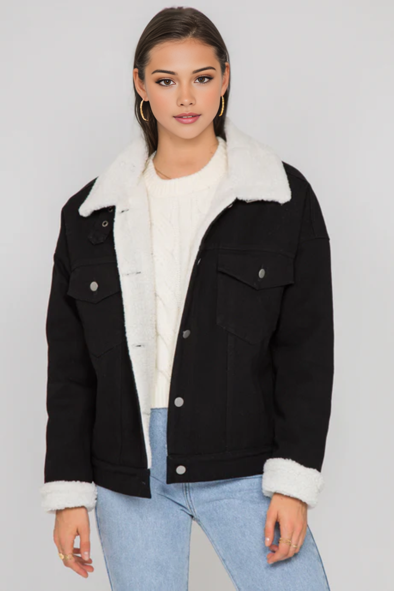 Veste en jean noir doublé avec sherpa