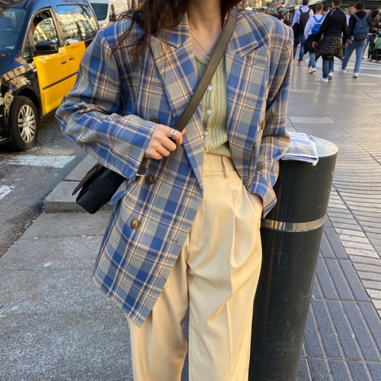 Veste de costume à carreaux de tempérament ample