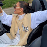 Veste beige de baseball décontractée et ample