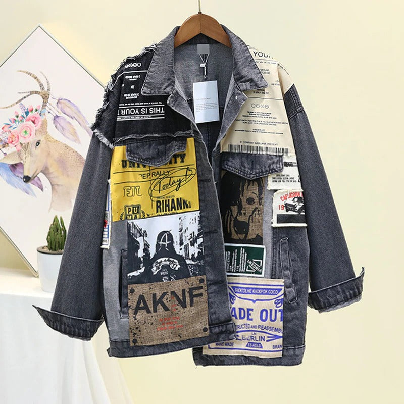 Veste en jean patchwork