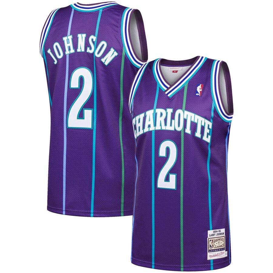 Larry Johnson Charlotte Hornets 1994-95 Hardwood Classics Jersey - Purple